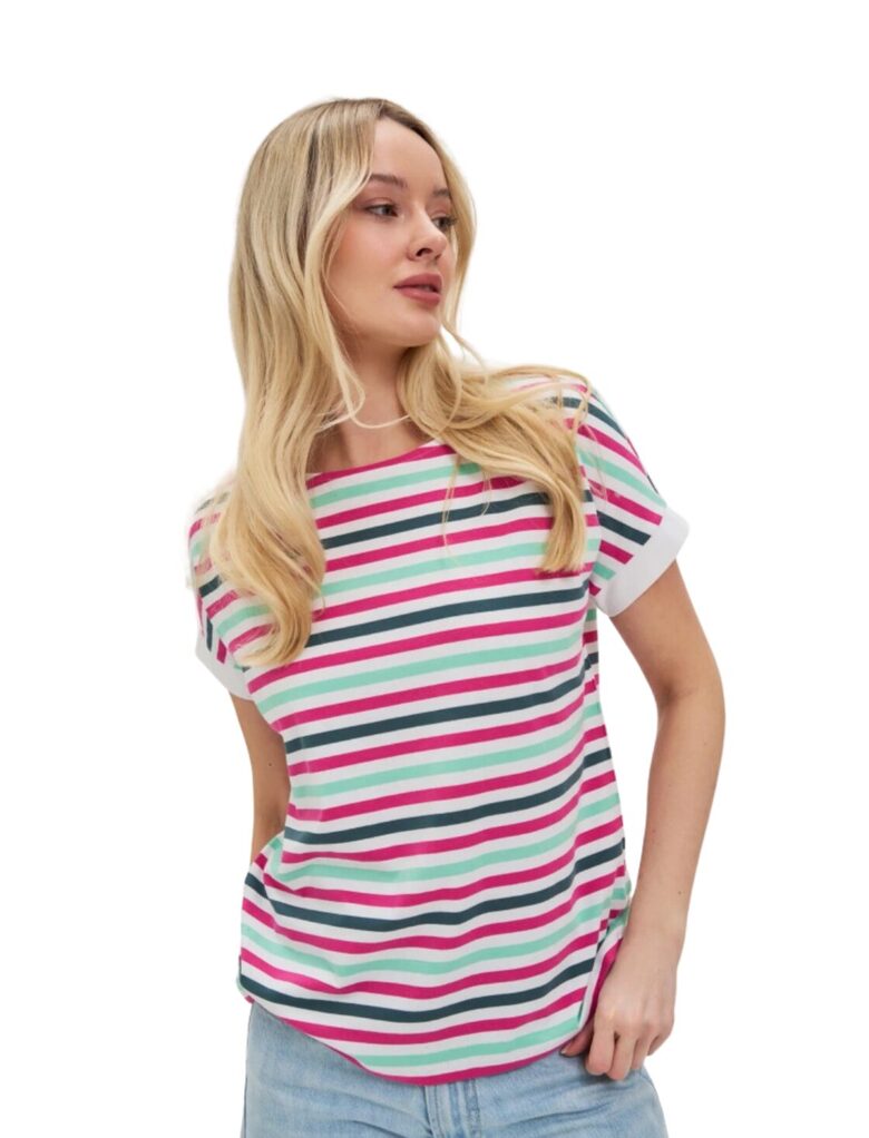 Strīpains kokvilnas T krekls Moodo L-TS-4642,rozā