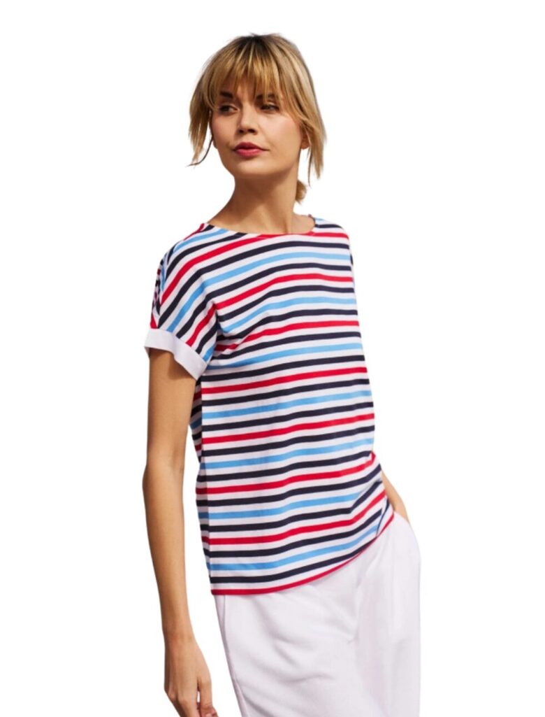 Strīpains kokvilnas T krekls Moodo L-TS-4642,zils